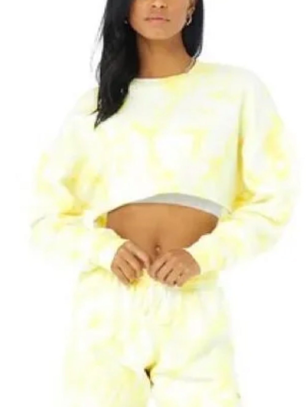 ALO Yoga Tie-Dye Extreme Crop Crew Neck in Buttercup and White One of a Kind